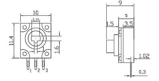 adjustable potentiometer three pins